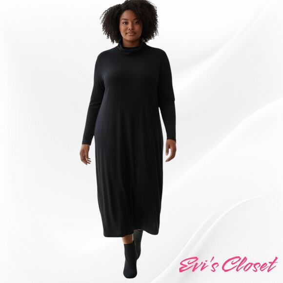 Torrid Women's Mock Turtle Neck Midi Dress Black Sz 1-XL Black Knit Stretch - Picture 2 of 9